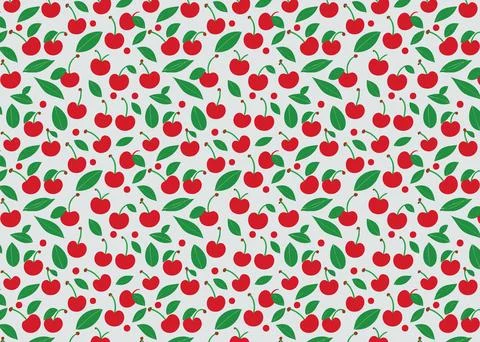 Cherry seamless pattern. Vector illustration. Red and green cherry background Illustrazione stock
