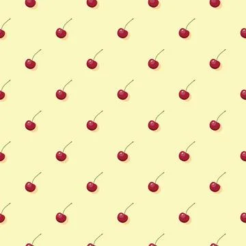 Cherry seamless pattern. Vegan organic eco fruit background. vector illustrat Stock Illustration