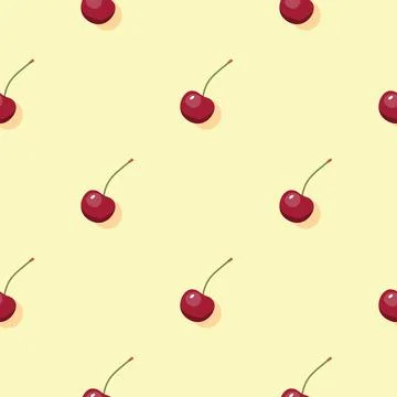 Cherry seamless pattern. Vegan organic eco fruit background. vector illustrat Stock Illustration