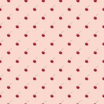Cherry seamless pattern. Vegan organic eco fruit background. vector illustrat Stock Illustration