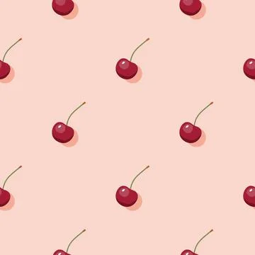 Cherry seamless pattern. Vegan organic eco fruit background. vector illustrat Stockillustratie