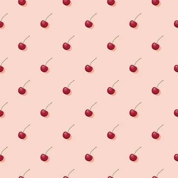 Cherry seamless pattern. Vegan organic eco fruit background. vector illustrat Stock Illustration