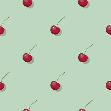 Cherry seamless pattern. Vegan organic eco fruit background. vector illustrat 스톡 일러스트