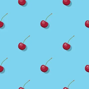 Cherry seamless pattern. Vegan organic eco fruit background. vector illustrat Stockillustratie