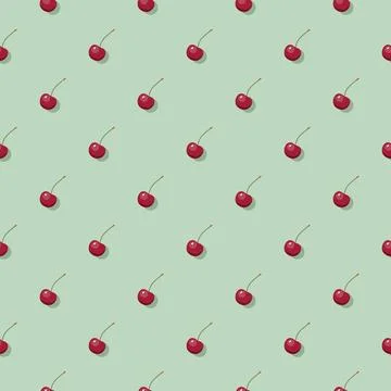 Cherry seamless pattern. Vegan organic eco fruit background. vector illustrat 스톡 일러스트