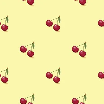 Cherry seamless pattern. Vegan organic eco fruit background. vector illustrat Stock Illustration