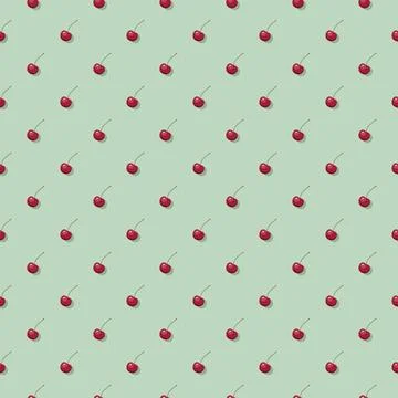 Cherry seamless pattern. Vegan organic eco fruit background. vector illustrat 스톡 일러스트