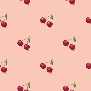 Cherry seamless pattern. Vegan organic eco fruit background. vector illustrat Stock Illustration