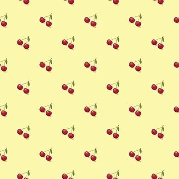 Cherry seamless pattern. Vegan organic eco fruit background. vector illustrat Stock Illustration