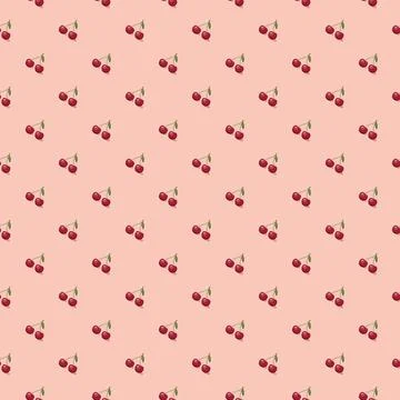 Cherry seamless pattern. Vegan organic eco fruit background. vector illustrat Stock Illustration