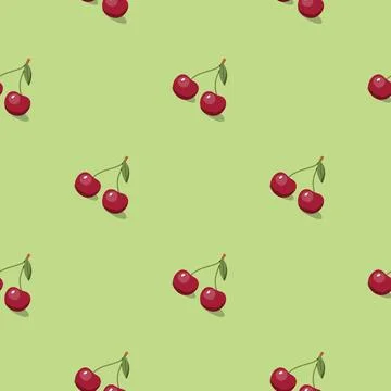 Cherry seamless pattern. Vegan organic eco fruit background. vector illustrat Stock Illustration