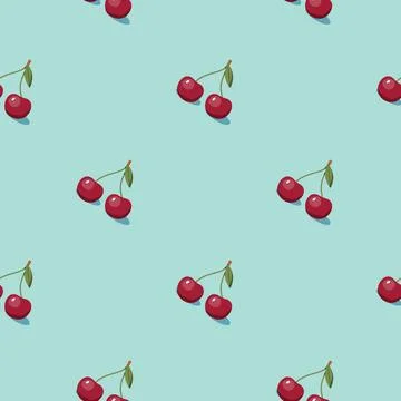 Cherry seamless pattern. Vegan organic eco fruit background. vector illustrat Stock Illustration