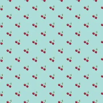Cherry seamless pattern. Vegan organic eco fruit background. vector illustrat Stock Illustration
