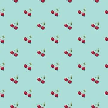Cherry seamless pattern. Vegan organic eco fruit background. vector illustrat Stock Illustration