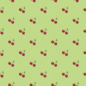 Cherry seamless pattern. Vegan organic eco fruit background. vector illustrat Stockillustratie