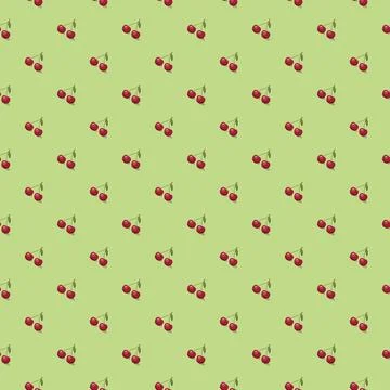 Cherry seamless pattern. Vegan organic eco fruit background. vector illustrat Stock Illustration