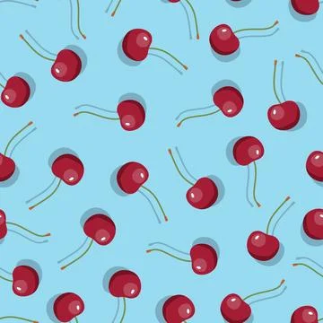 Cherry seamless pattern. Vegan organic eco fruit background. vector illustrat Stock Illustration