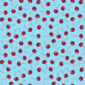 Cherry seamless pattern. Vegan organic eco fruit background. vector illustrat Stock Illustration