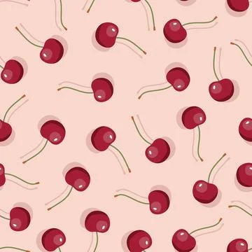 Cherry seamless pattern. Vegan organic eco fruit background. vector illustrat 스톡 일러스트