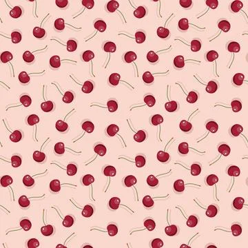 Cherry seamless pattern. Vegan organic eco fruit background. vector illustrat 스톡 일러스트