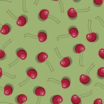 Cherry seamless pattern. Vegan organic eco fruit background. vector illustrat Stock Illustration