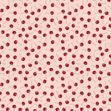 Cherry seamless pattern. Vegan organic eco fruit background. vector illustrat Stock Illustration