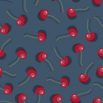 Cherry seamless pattern. Vegan organic eco fruit background. vector illustrat 스톡 일러스트