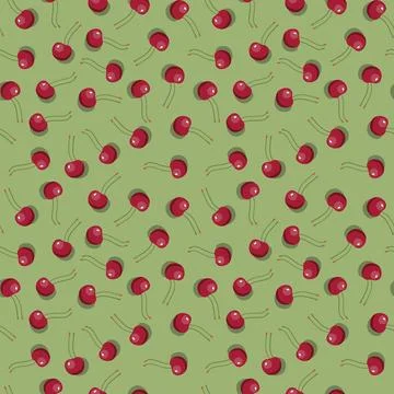 Cherry seamless pattern. Vegan organic eco fruit background. vector illustrat 스톡 일러스트