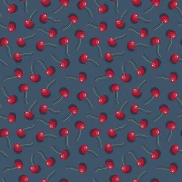 Cherry seamless pattern. Vegan organic eco fruit background. vector illustrat Stock Illustration