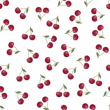 Cherry seamless pattern. Vegan organic eco fruit background. vector illustrat Stockillustratie