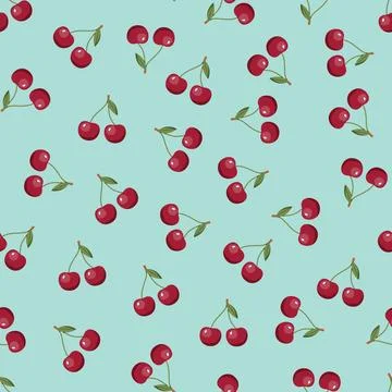 Cherry seamless pattern. Vegan organic eco fruit background. vector illustrat Stockillustratie