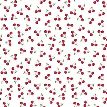 Cherry seamless pattern. Vegan organic eco fruit background. vector illustrat Stock Illustration