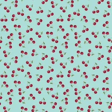 Cherry seamless pattern. Vegan organic eco fruit background. vector illustrat Stockillustratie