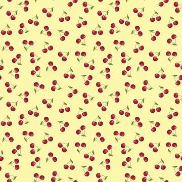 Cherry seamless pattern. Vegan organic eco fruit background. vector illustrat Stock Illustration