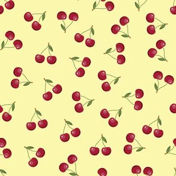 Cherry seamless pattern. Vegan organic eco fruit background. vector illustrat Stockillustratie