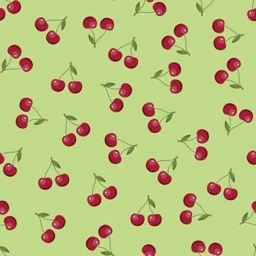 Cherry seamless pattern. Vegan organic eco fruit background. vector illustrat Stock Illustration