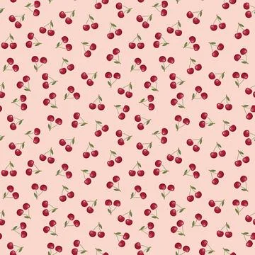 Cherry seamless pattern. Vegan organic eco fruit background. vector illustrat Stockillustratie