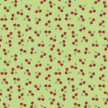 Cherry seamless pattern. Vegan organic eco fruit background. vector illustrat Stock Illustration