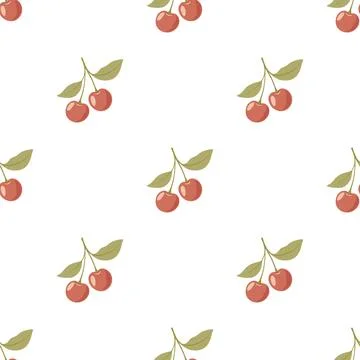 Cherry Seamless Pattern on White Background, Vector Illustration. Cute Minima イラスト素材