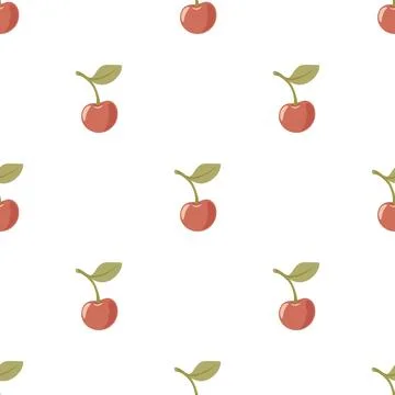 Cherry Seamless Pattern on White Background, Vector Illustration. Cute Mini.. Illustration