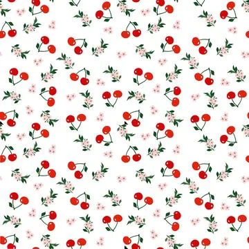 Cherry seamless pattern on a white background with cherry blossoms. 库存插图