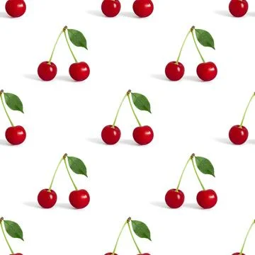 Cherry seamless pattern on a white background. Berry pattern for the print. S Stock Photos