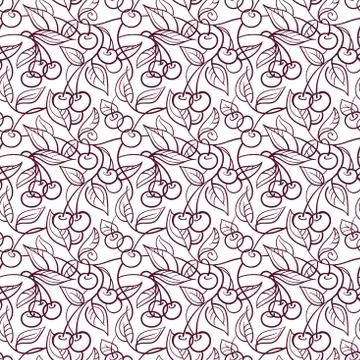 Cherry seamless texture. Beautiful linear vector abstraction. Simple vector p Stock Illustration
