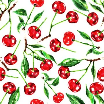 Cherry seamless watercolor pattern Stock Illustration