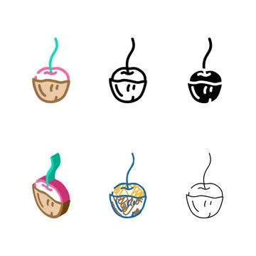Cherry set in chocolate color icon vector 스톡 일러스트