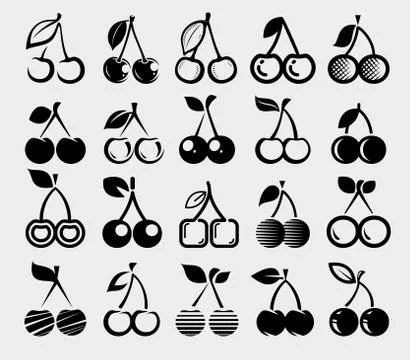 Cherry set. Collection icon cherry. Vector Stock Illustration
