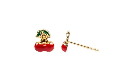 Cherry-shaped gold stud earrings isolated on white background 库存照片