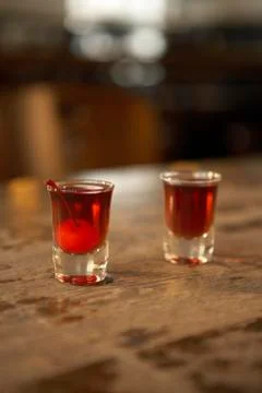 Cherry Shots On Bar Stock Photos