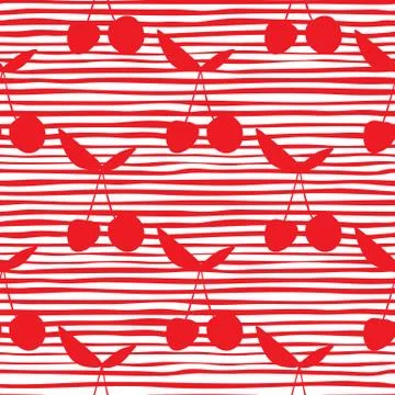 Cherry silhouette seamless pattern for fabric design. Red cherries wallpaper  Illustrazione stock