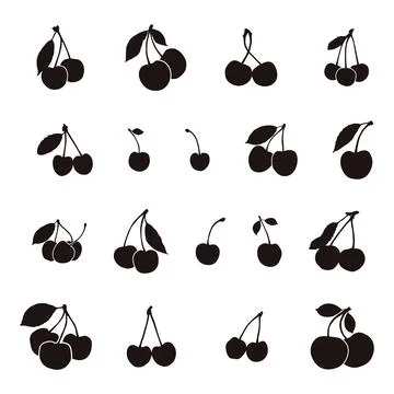 Cherry silhouettes, Cherry silhouette set Stock Illustration